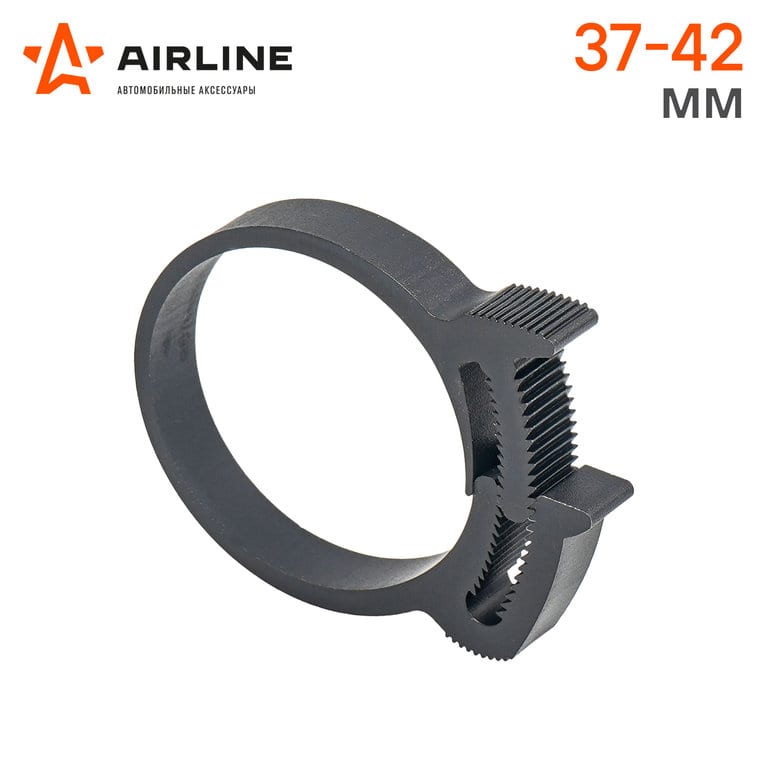 Хомут 37-42/9 мм, силовой зубчатый замок, пластик (ПА66) черный AIRLINE