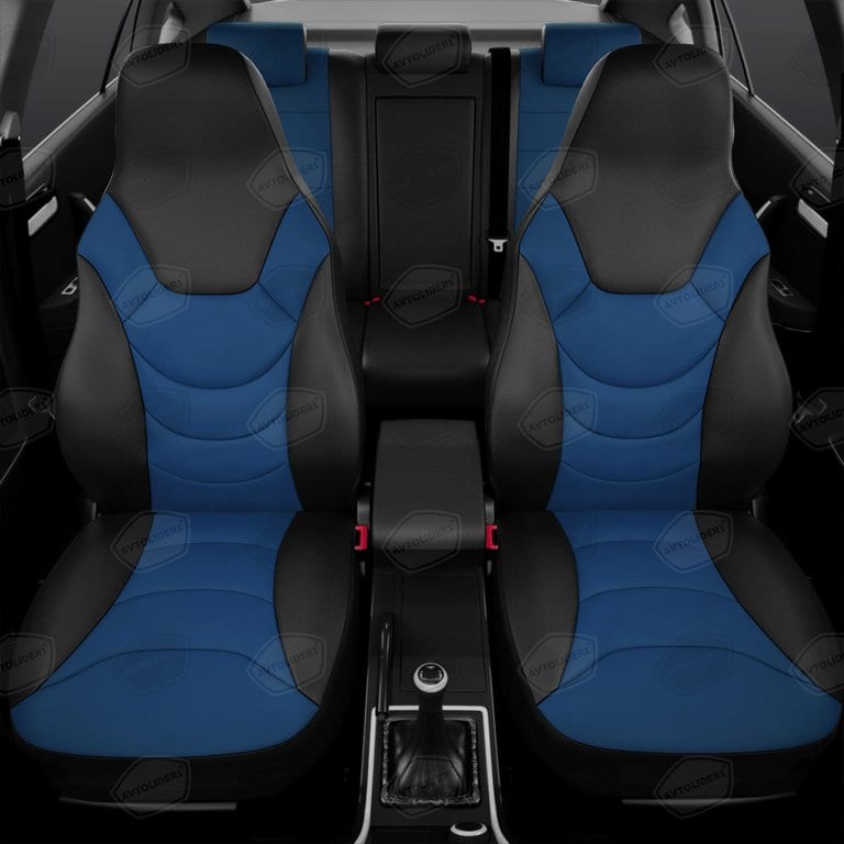 Авточехлы универсальные экокожа черно-синие комплект Recaro AVTOLIDER