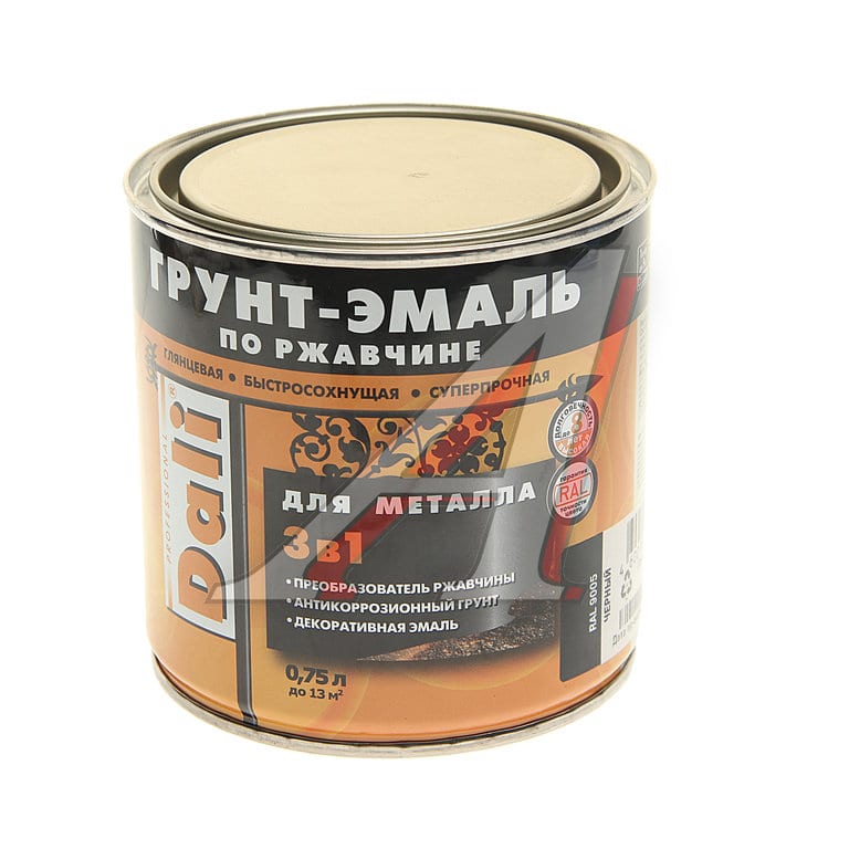 Грунт-эмаль по ржавчине черный RAL9005 0.75л DALI