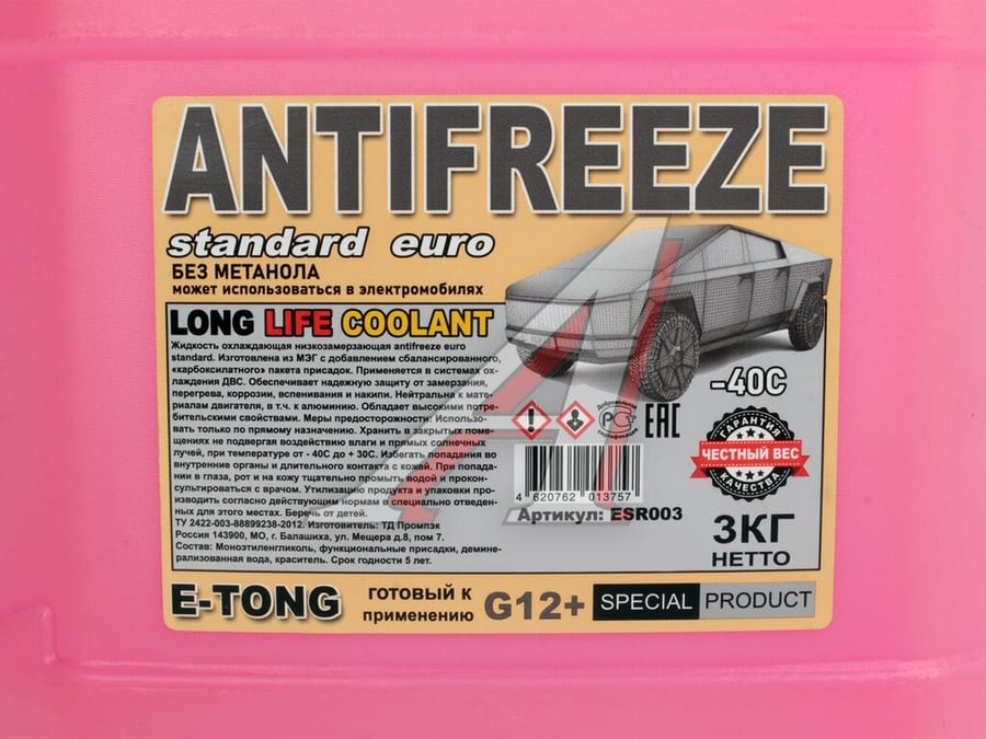 Антифриз E-Tong -40 G12+ красный 3кг