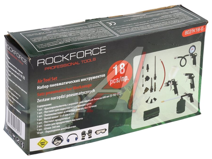 Набор инструментов 18 предметов пневматических с аксессуарами ROCKFORCE