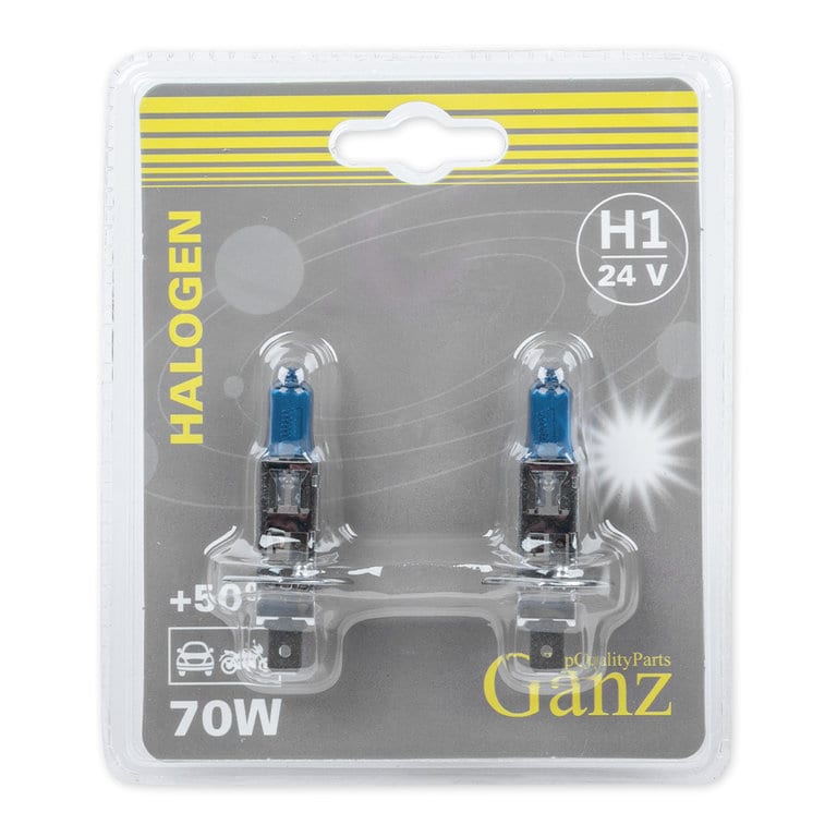 Лампа 24V H1 70W P14.5s +50% блистер (2шт.) GANZ