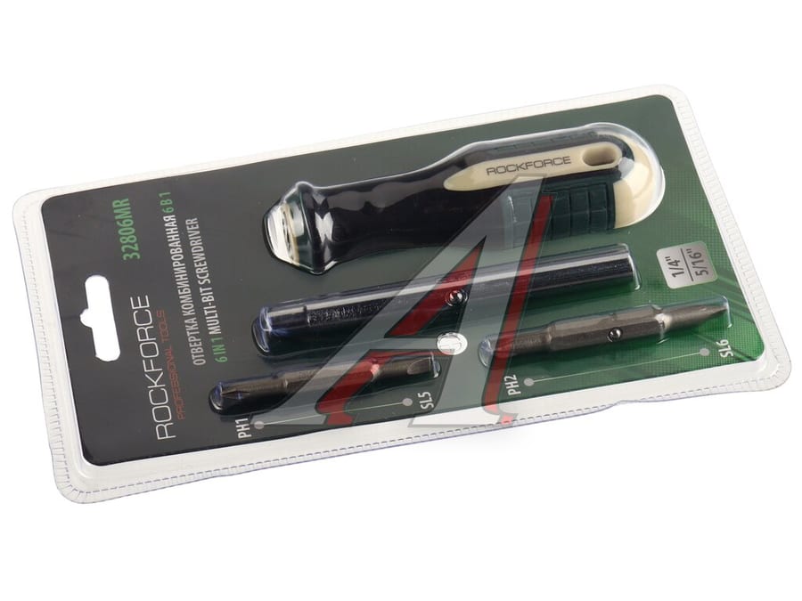 Отвертка комбинированная 1/4", 5/16" PH1.0, PH2.0, SL5, SL6 в блистере ROCKFORCE