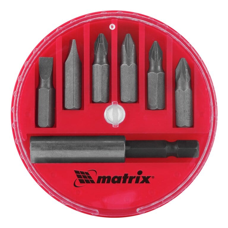 Набор бит 1/4" PH, PZ, SL с держателем магнитным 7 предметов в боксе MATRIX