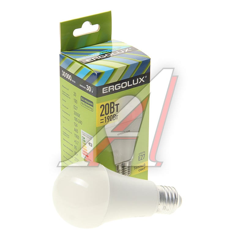 Лампа светодиодная E27 A60 20W (190W) 220V теплый ERGOLUX