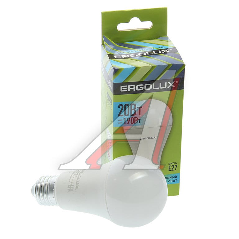 Лампа светодиодная E27 A65 20W (190W) 220V холодный ERGOLUX
