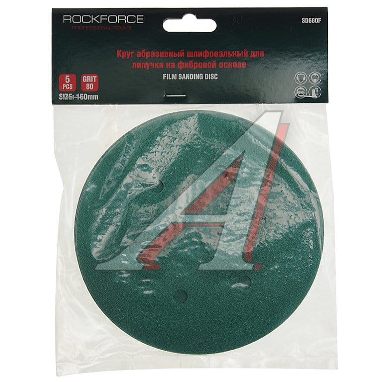 Круг шлифовальный на липучке D150 Р60 6 отверстий 5шт. ROCKFORCE