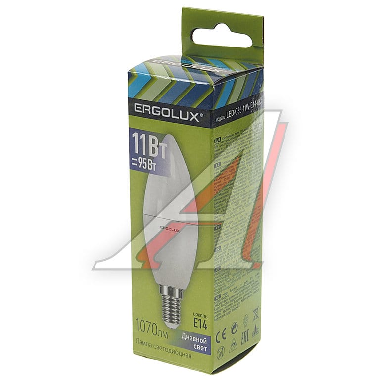 Лампа светодиодная E14 C35 11W (95W) 220V дневной свет ERGOLUX