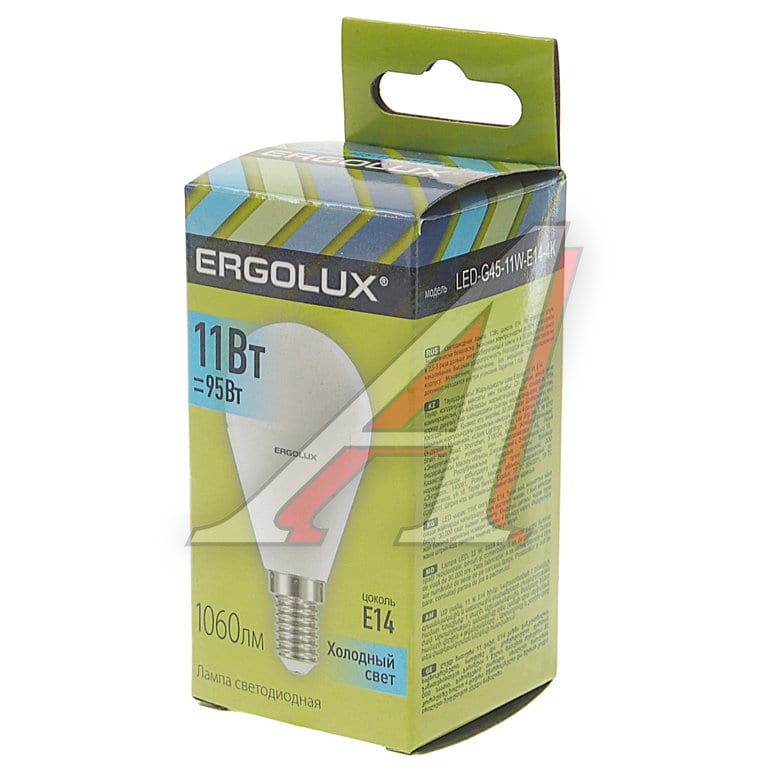 Лампа светодиодная Е14 G45 11W (95W) 220V холодный ERGOLUX