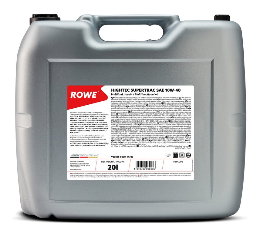 Масло трансмиссионно-гидравлическое ROWE HIGHTEC SUPERTRAC STOU 10W40 E3/CG-4/GL-4 синт.20л/18.3кг