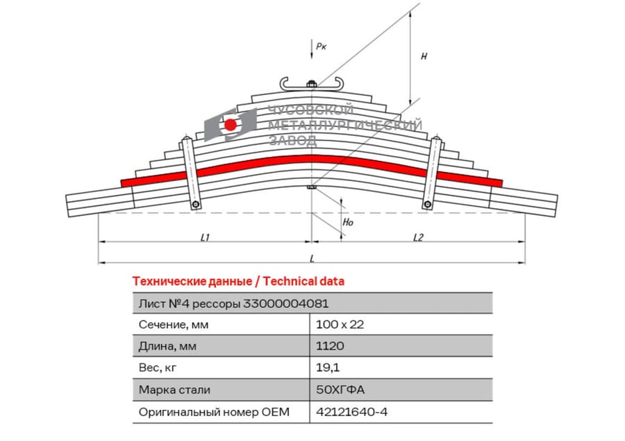 Лист рессоры IVECO Trakker задней №4 (13 листов) L=1120мм ЧМЗ