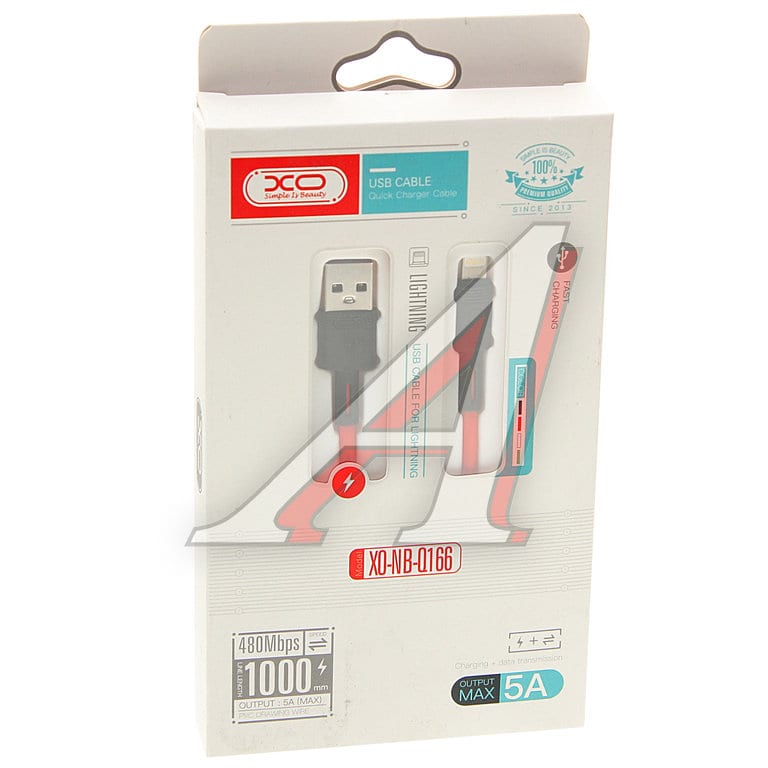 Кабель iPhone (5-) 5A 1м красный XO