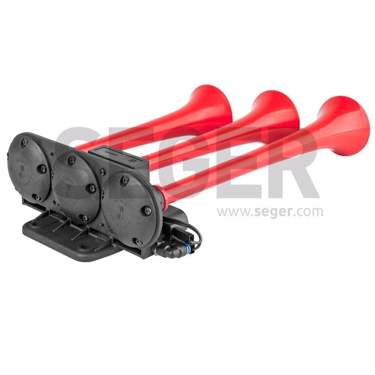 Сигнал звуковой 12V воздушный 3-х рожковый красный (мелодийный) SEGER
