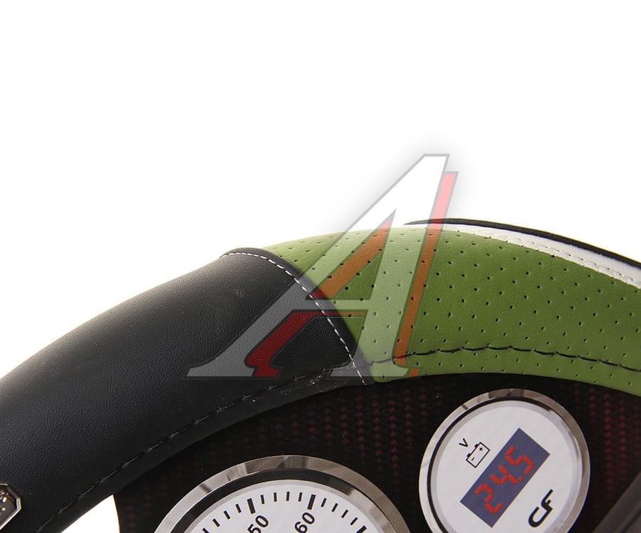 Оплетка руля (M) 37-39см черно-зеленая экокожа Step CARFASHION