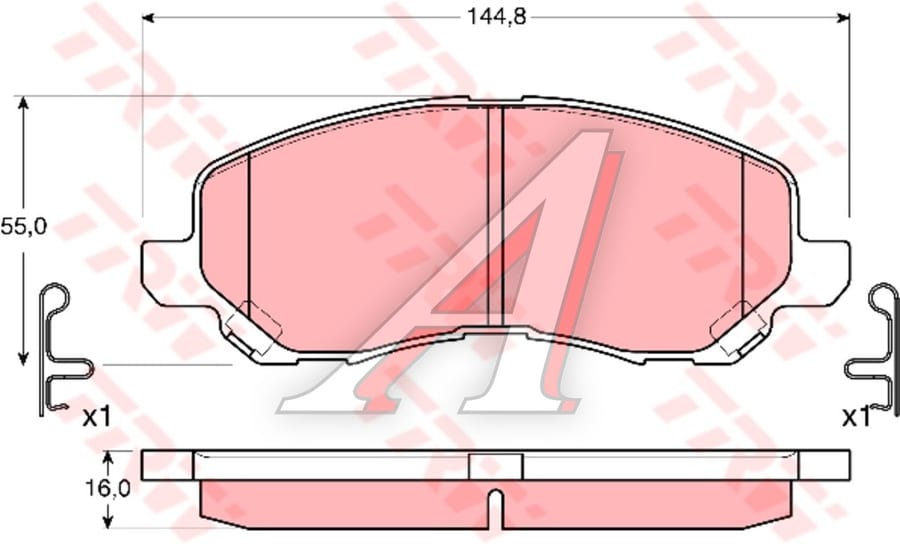 Колодки тормозные MITSUBISHI Lancer (03-), Galant (96-04) передние (4шт.) TRW