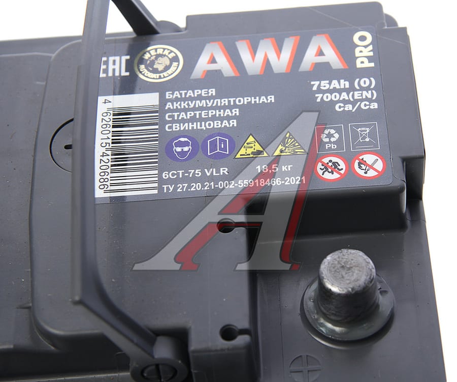 Аккумулятор AWA PRO 75А/ч обратная полярность