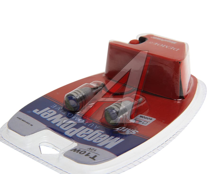 Лампа светодиодная 12V W5W T10 W2.1x9.5d 6000K с тестером блистер (2шт.) MEGAPOWER
